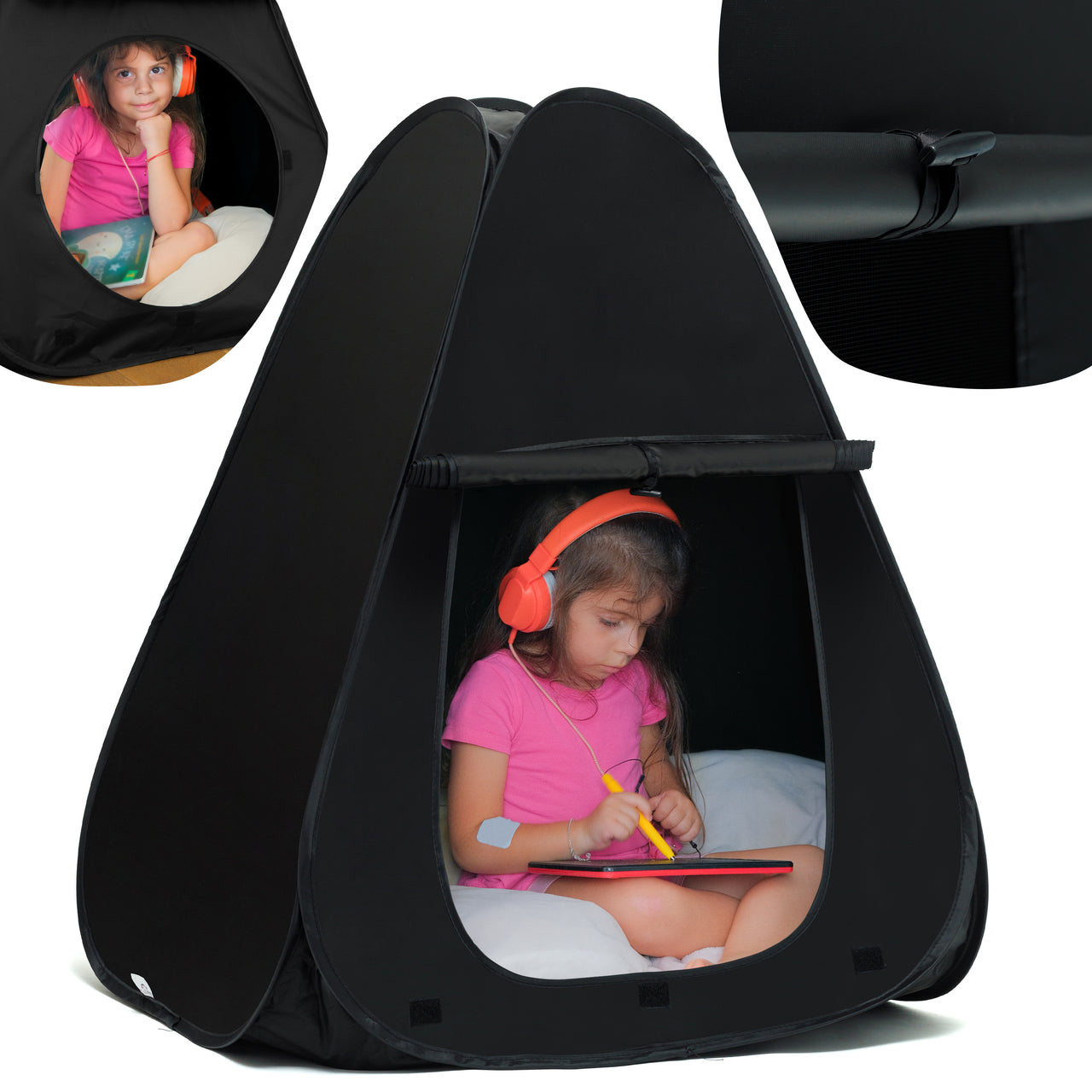 Sensory Tent Calm Corner - Pyramid Blackout Kids Play Pop-up Tent with Door and Window