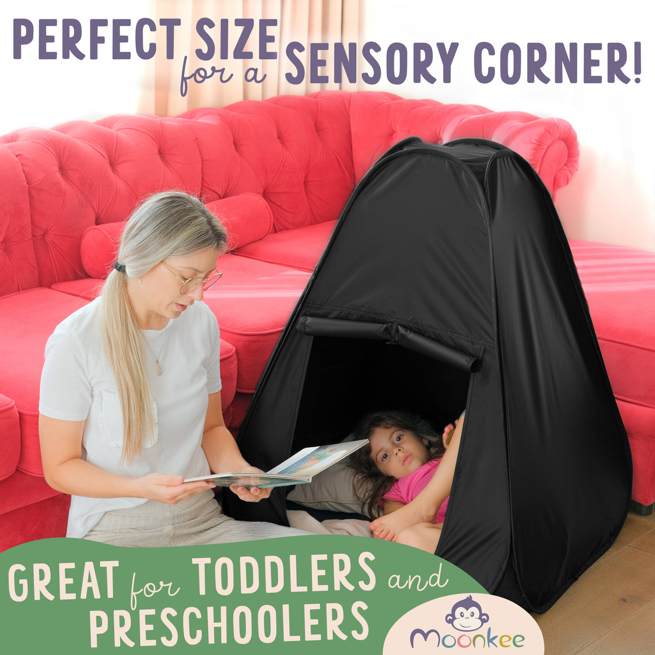 Sensory Tent Calm Corner - Pyramid Blackout Kids Play Pop-up Tent with Door and Window