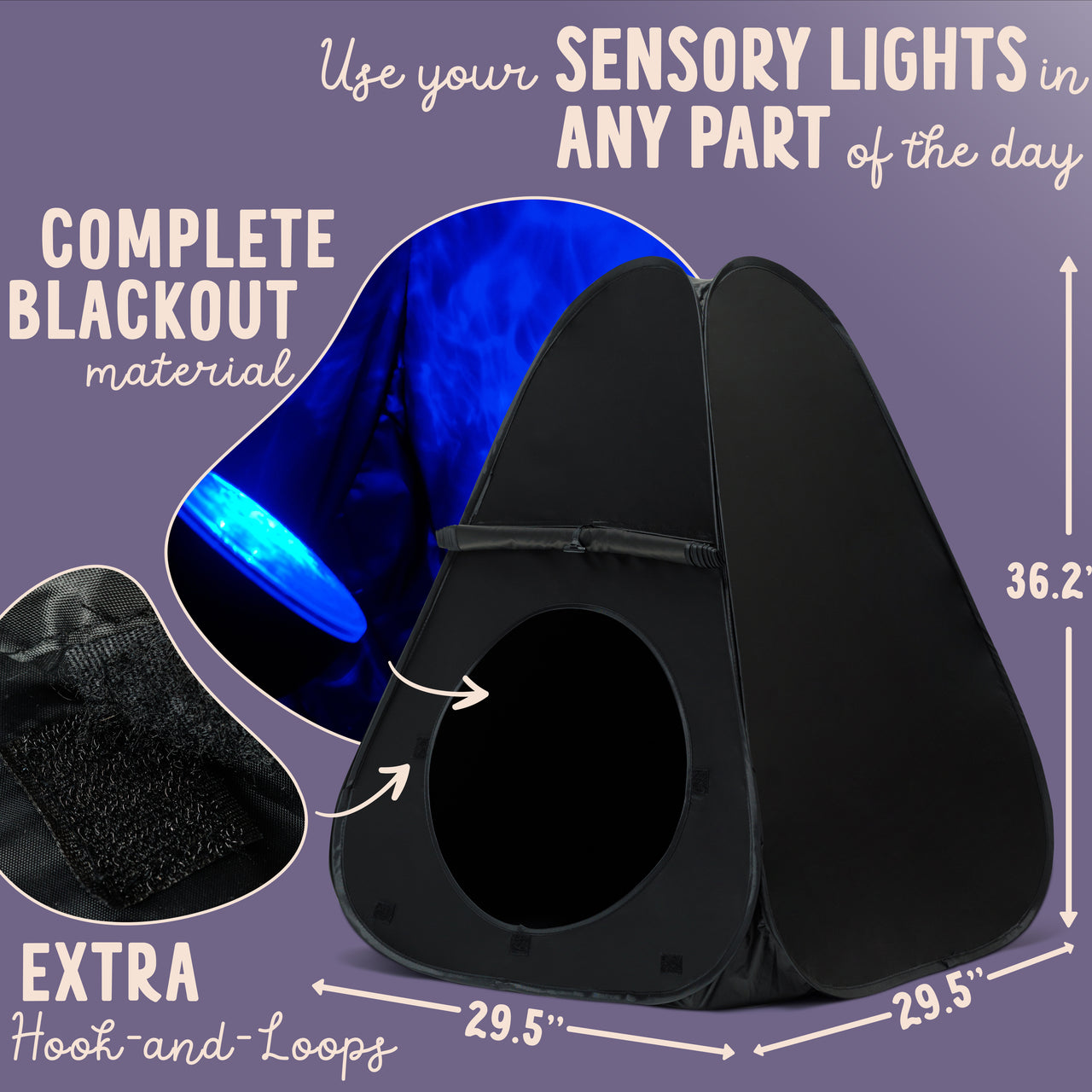 Sensory Tent Calm Corner - Pyramid Blackout Kids Play Pop-up Tent with Door and Window