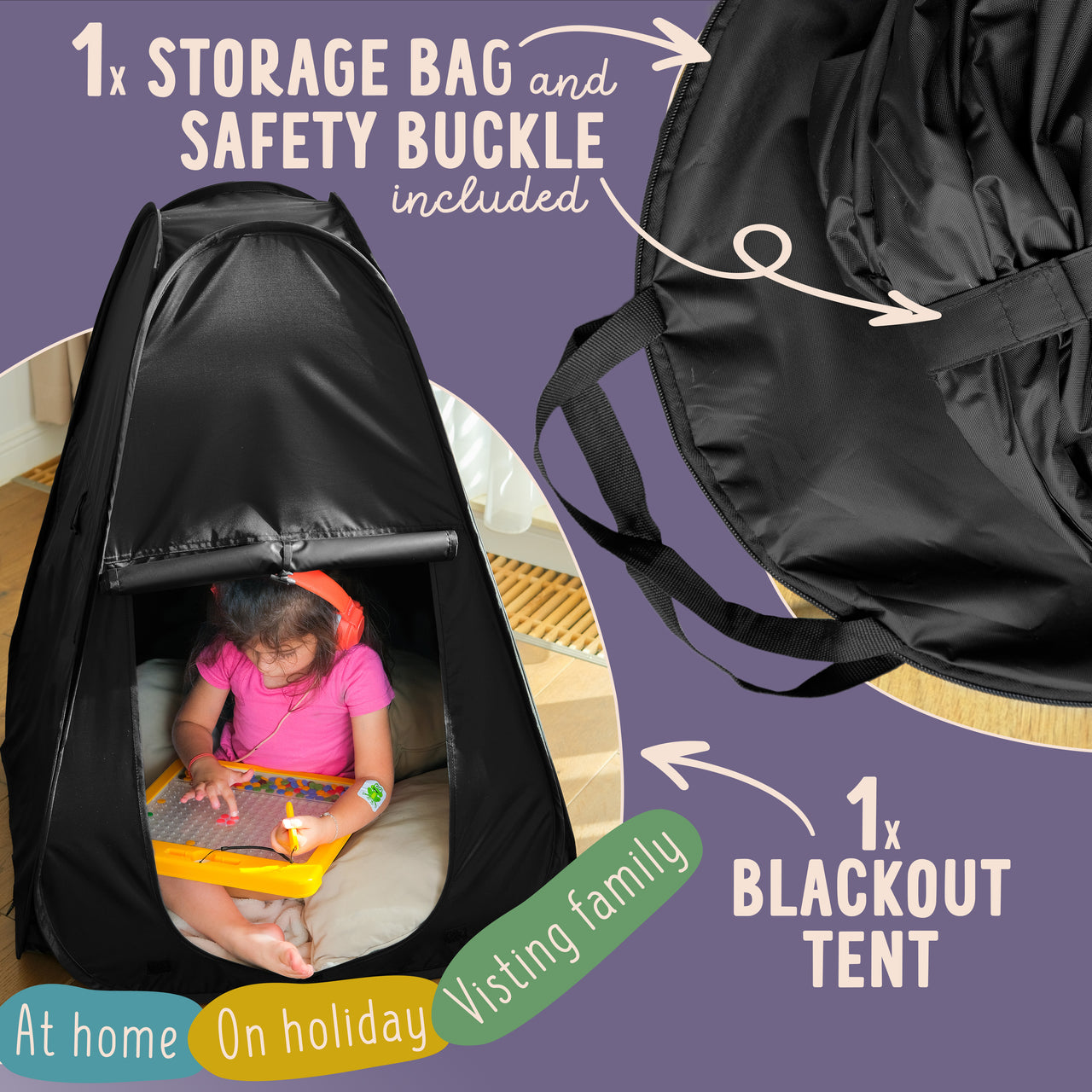 Sensory Tent Calm Corner - Pyramid Blackout Kids Play Pop-up Tent with Door and Window